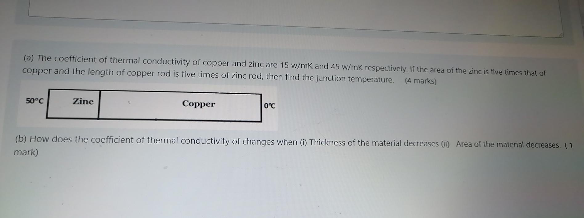 Solved (a) The coefficient of thermal conductivity of copper | Chegg.com