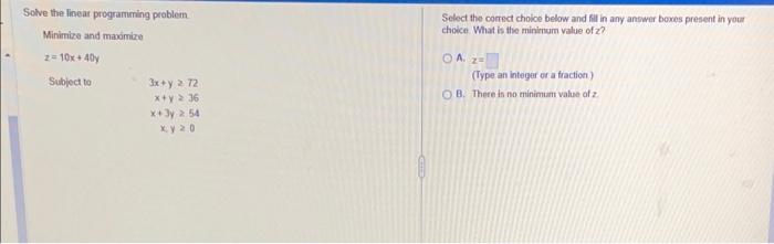 Solved Solve the linear programming problem Select the | Chegg.com