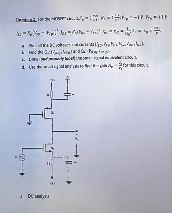 Solved Question 2i For the MOSFET circuit, | Chegg.com