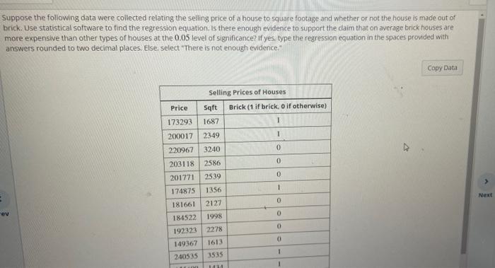 Solved Suppose The Following Data Were Collected Relating | Chegg.com