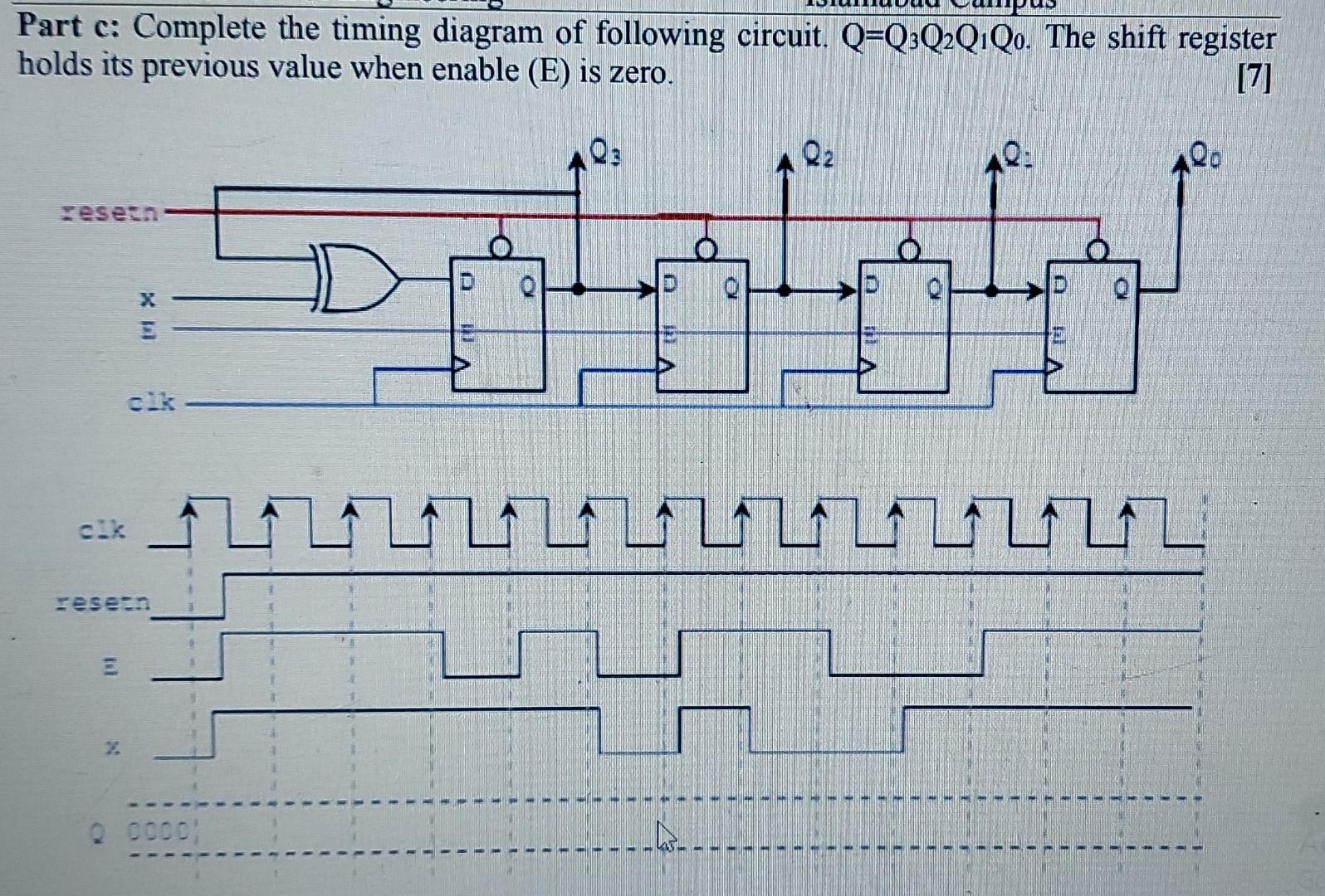 Solved Part c: Complete the timing diagram of following | Chegg.com