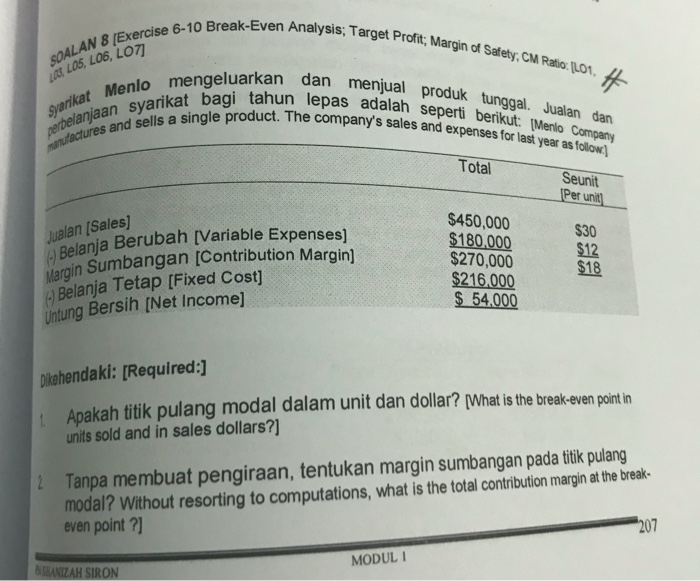 Solved 10 Break Even Analysis Target Profit Marcin Get Chegg Com