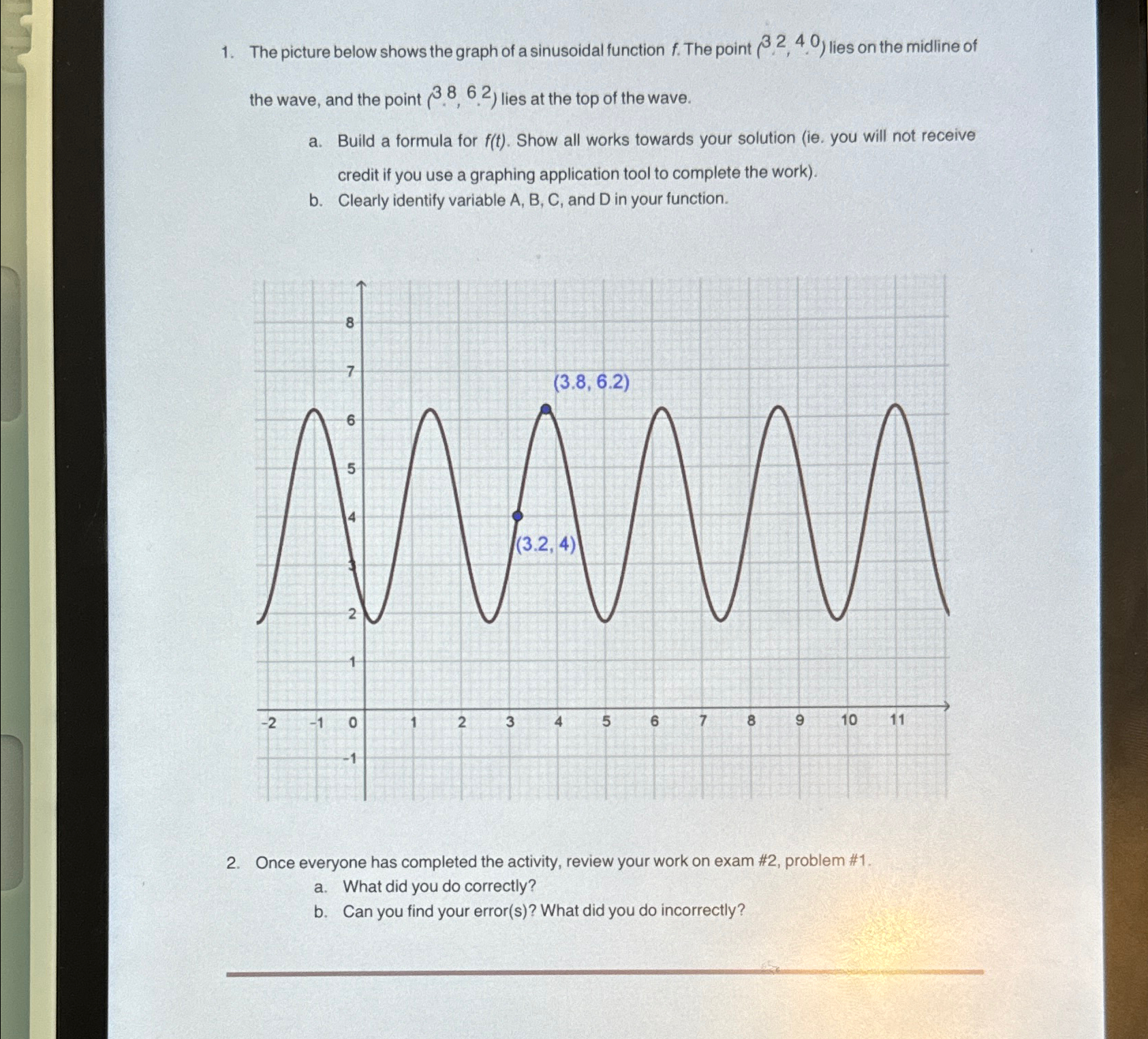 Solved The picture below shows the graph of a sinusoidal | Chegg.com