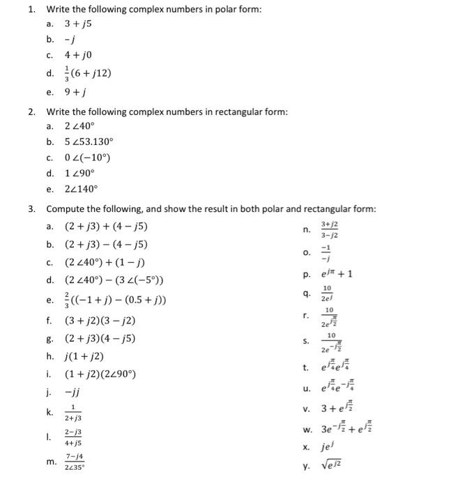 1. Write the following complex numbers in polar form: | Chegg.com