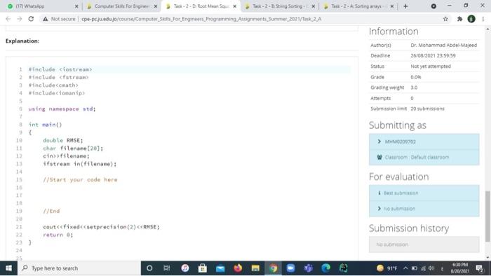 Solved Task - 2 - D: Root Mean Square Error CalculationRoot | Chegg.com