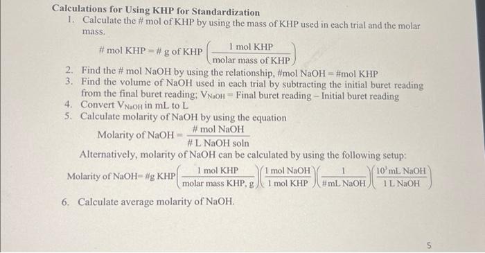 Solved Part I: Standardization of NaOH Using KHP 1. Under | Chegg.com