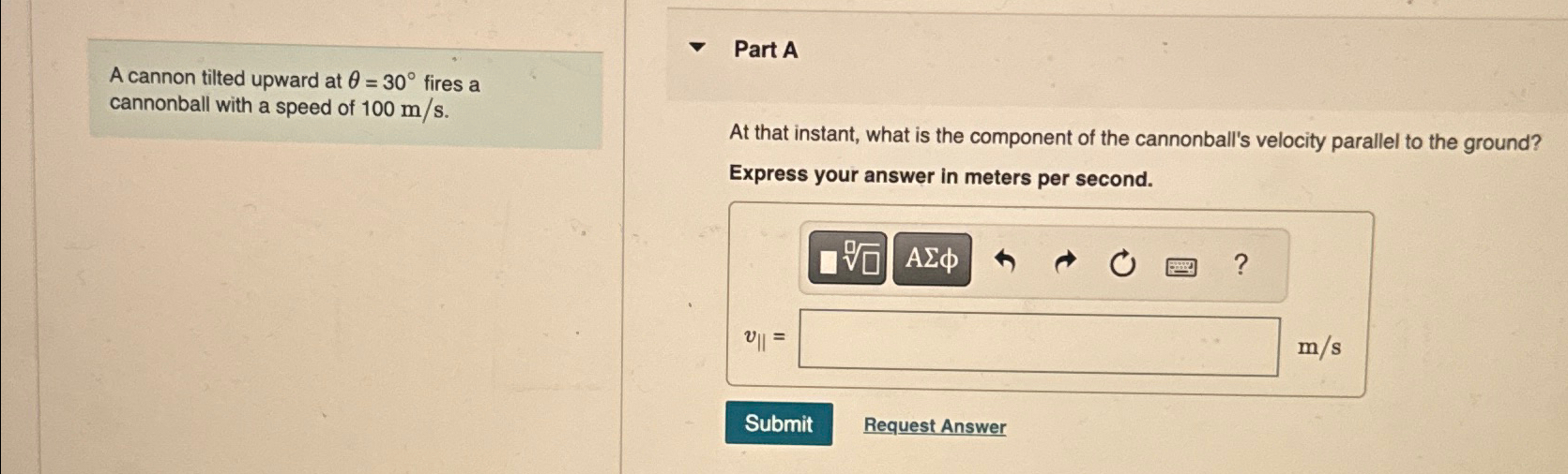 Solved A cannon tilted upward at θ=30° ﻿fires a cannonball | Chegg.com