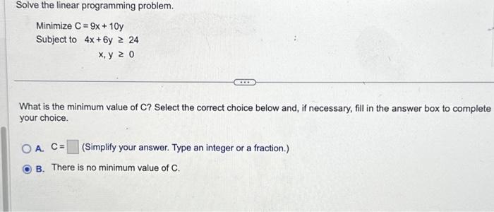 Solved Solve the linear programming problem. Minimize | Chegg.com