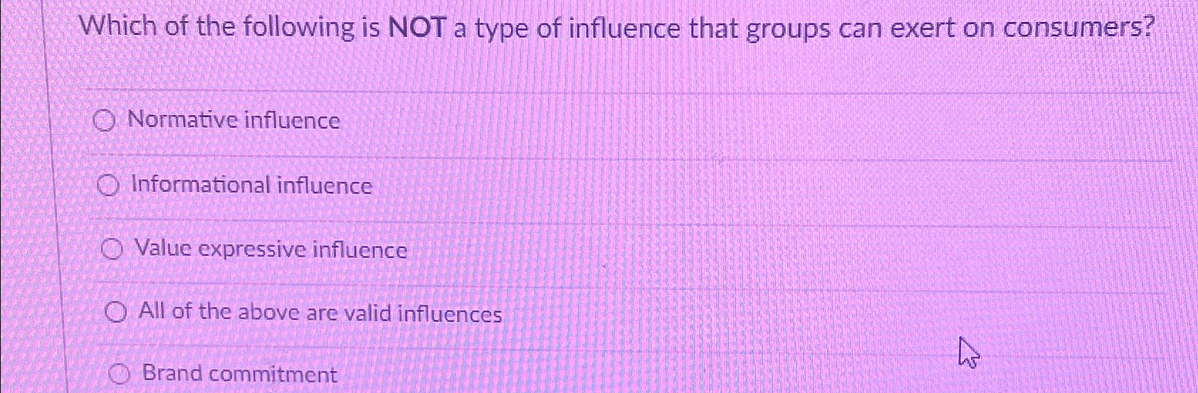 Solved Which of the following is NOT a type of influence | Chegg.com