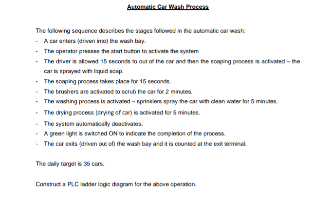 Automatic Car Wash Process The following sequence | Chegg.com