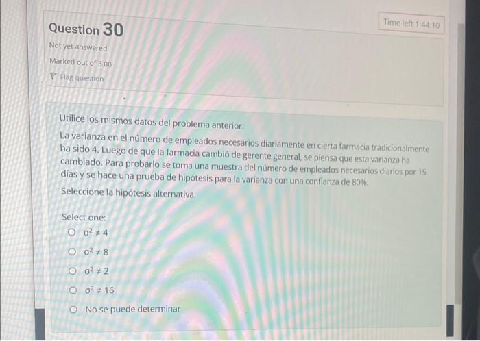 Utilice los mismos datos del problema anterior. La varianza en el número de empleados necesarios diariamente en cierta farmac