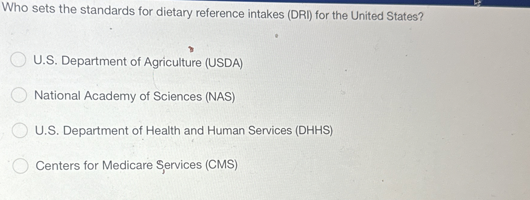 Solved Who sets the standards for dietary reference intakes | Chegg.com