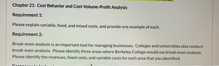 Solved Chapter 21: Cost Behavior And Cost-Volume-Profit | Chegg.com