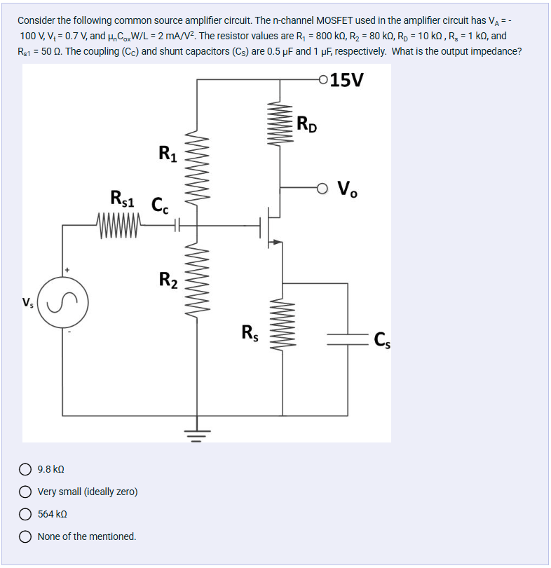Solved Consider the following common source amplifier | Chegg.com