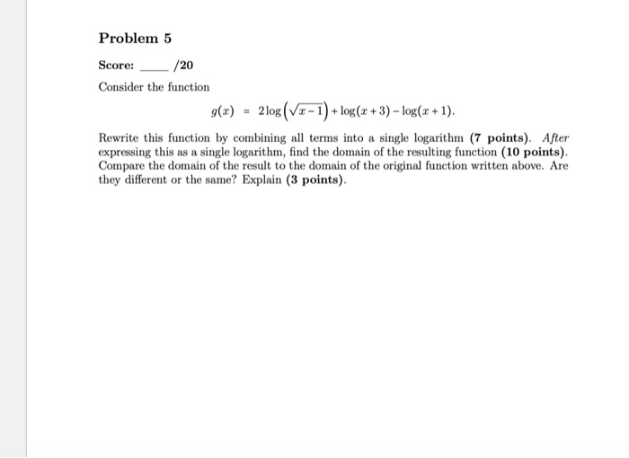 Solved Problem 5 Score: /20 Consider the function g(x) = | Chegg.com