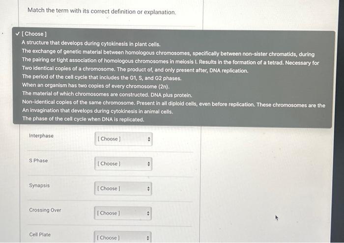 Solved Match the term with its correct definition or | Chegg.com