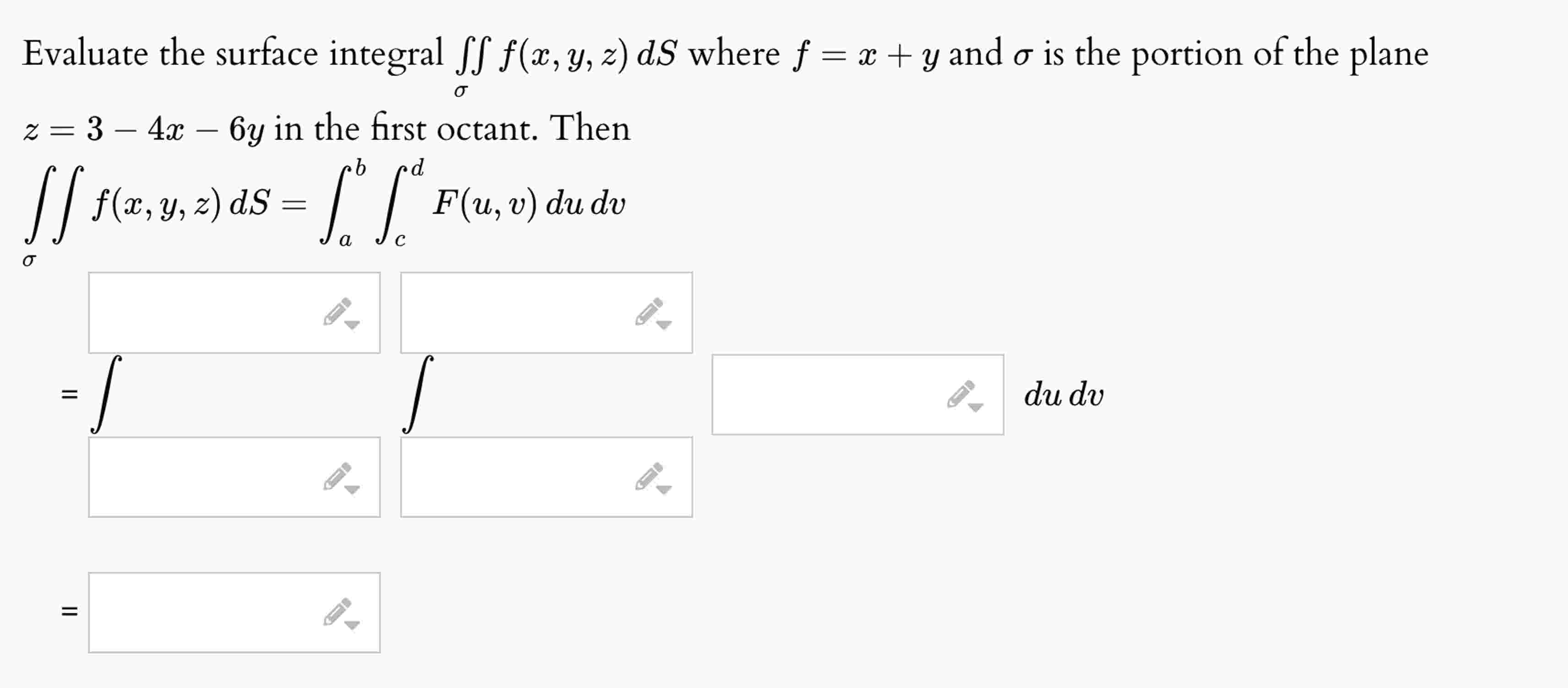 Solved Evaluate the surface integral ∬σf(x,y,z)dS ﻿where | Chegg.com