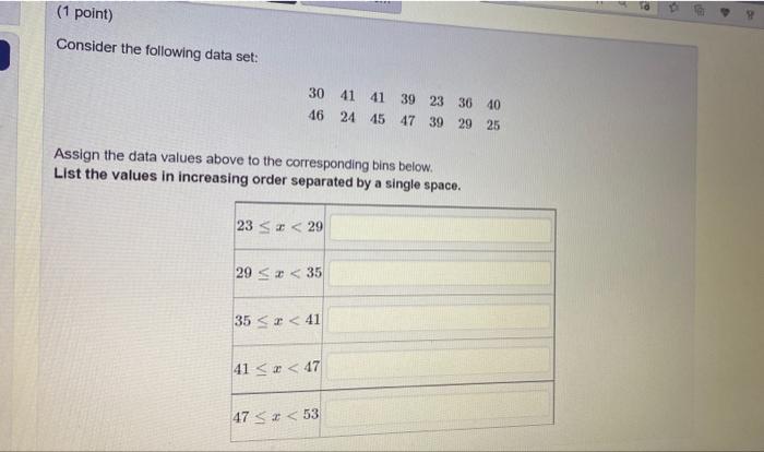 Solved (1 Point) Consider The Following Data Set: 30 41 41 | Chegg.com