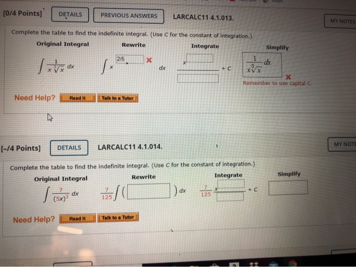 Solved [0/4 Points] DETAILS PREVIOUS ANSWERS LARCALC11 | Chegg.com
