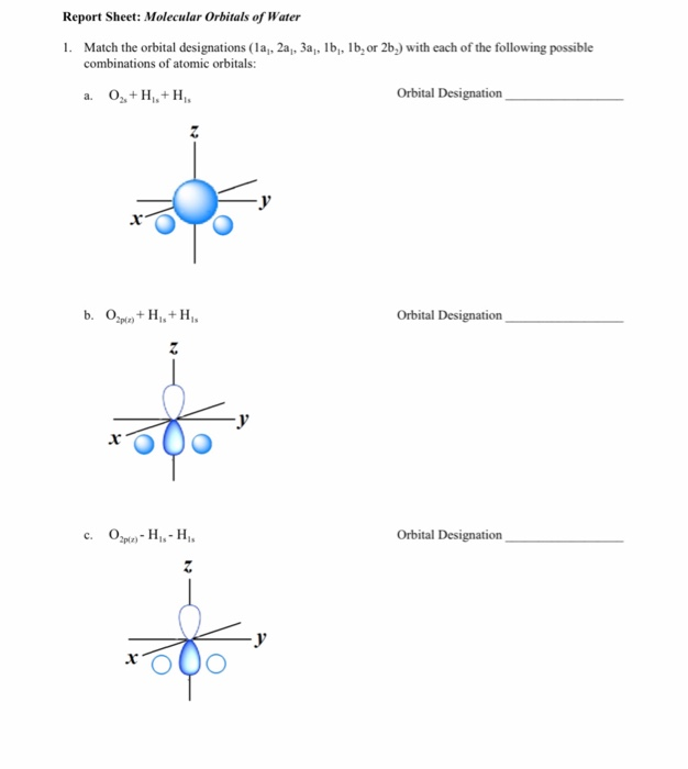 Report Sheet: Molecular Orbitals of Water 1. Match | Chegg.com