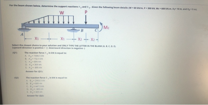 Solved For the beam shown below. determine the support | Chegg.com