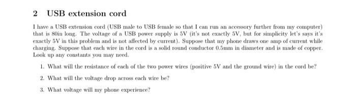 Solved 2 USB extension cord I have a USB extension cord (USB | Chegg.com