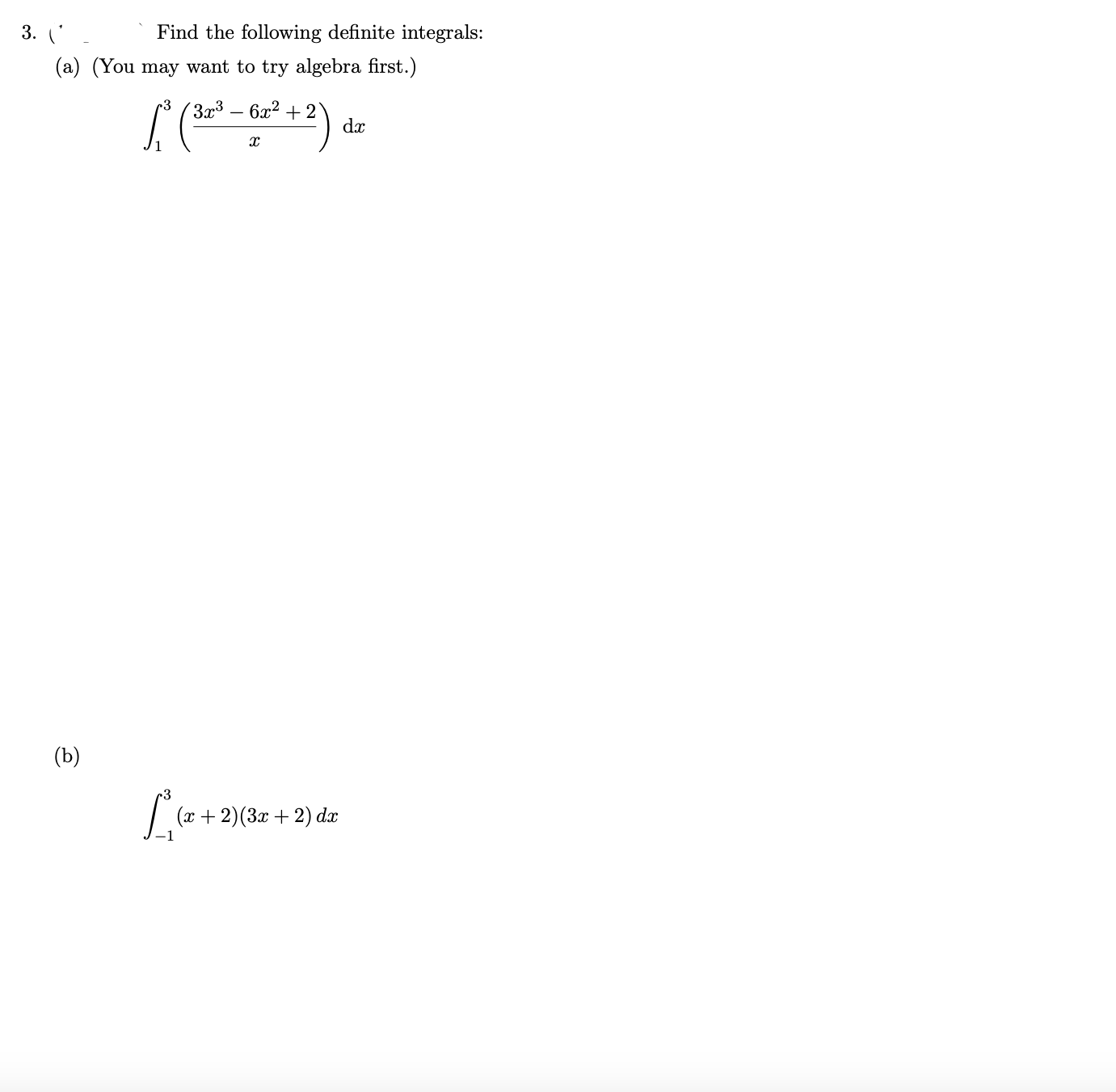 Solved ﻿find The Following Definite Integrals A You