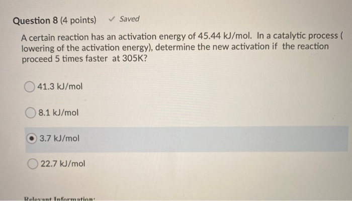 Solved Question 8 (4 points) Saved A certain reaction has | Chegg.com