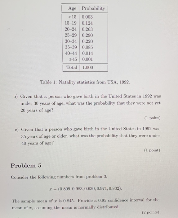 Solved Problem 4 Consider the natality statistics in Table 1