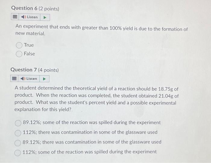 Solved An experiment that ends with greater than 100% yield | Chegg.com