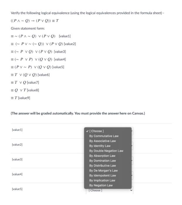 Solved Verify The Following Logical Equivalence (using The | Chegg.com