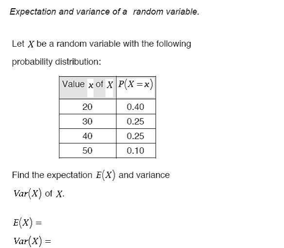 Solved Expectation And Variance Of A Random Variable Let X 3008