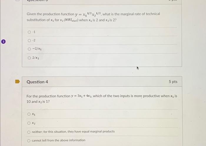 Solved Given the production function y=x11/3x21/3, what is | Chegg.com
