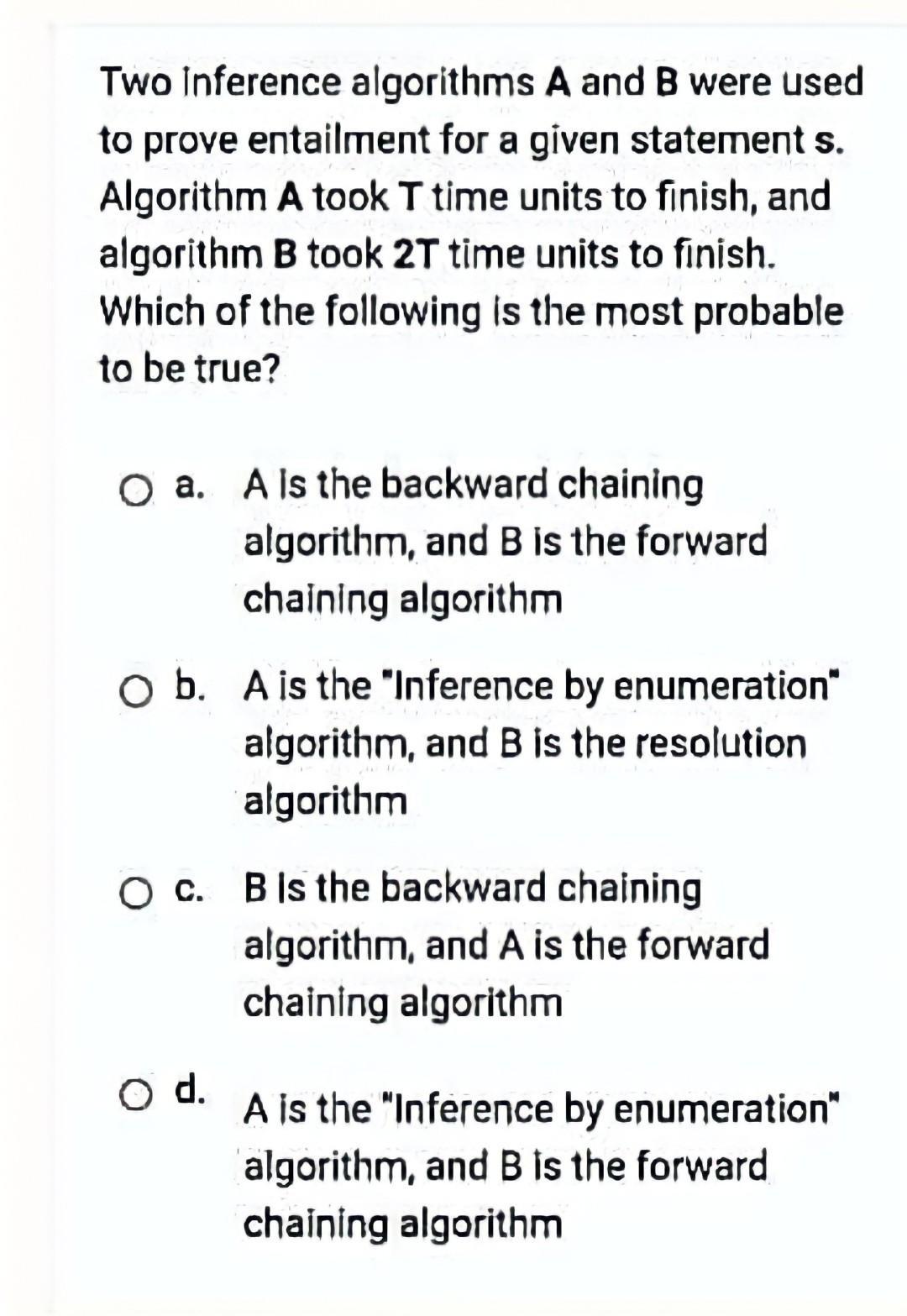 Solved Two Inference algorithms A and B were used to prove | Chegg.com