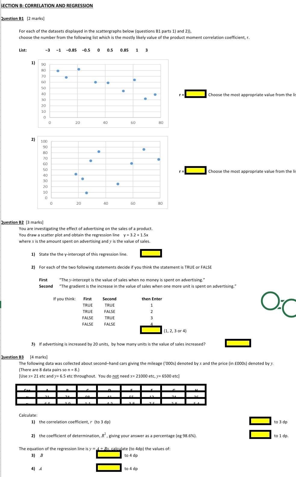 Solved SECTION B: CORRELATION AND REGRESSION Question B1 [2 | Chegg.com