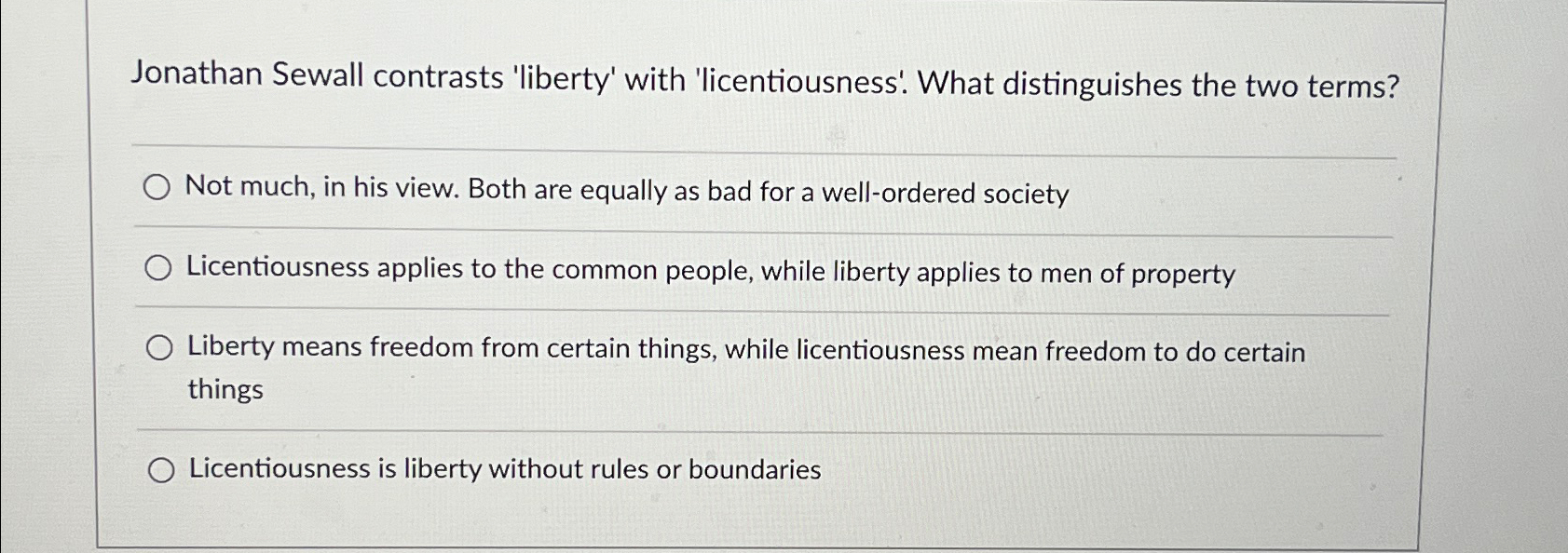 Solved Jonathan Sewall contrasts 'liberty' with | Chegg.com