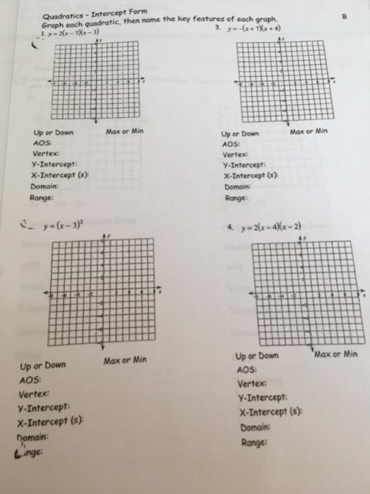 Solved Quadratics Intercept Form Graph cach quadratic,