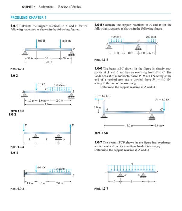 Solved 1.0-1 Calculate The Support Reactions In A And B For | Chegg.com