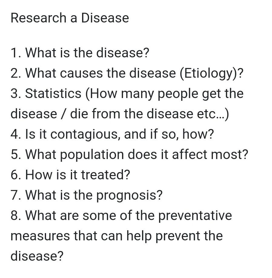 good research questions about diseases