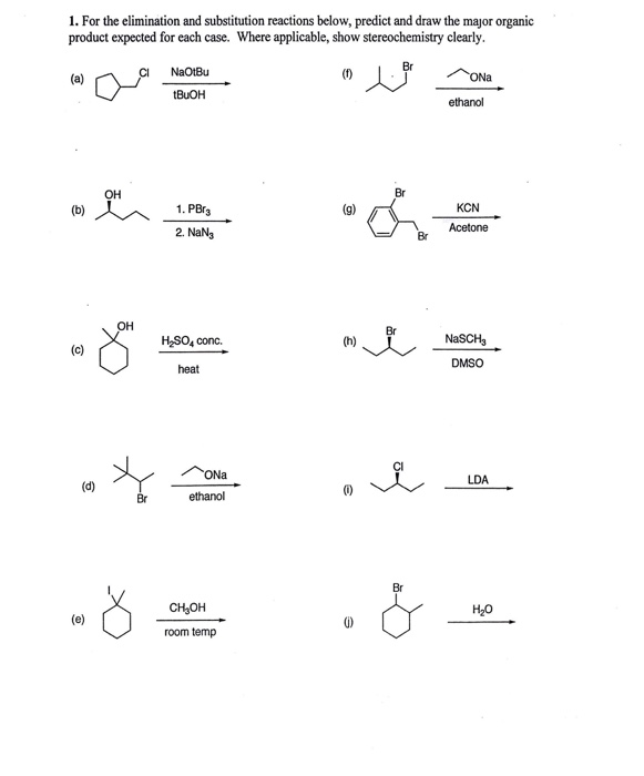 Solved 1. For the elimination and substitution reactions | Chegg.com