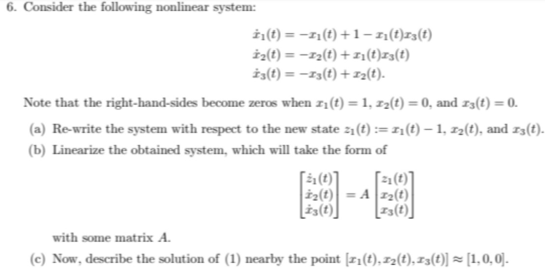 Solved Consider the following nonlinear | Chegg.com
