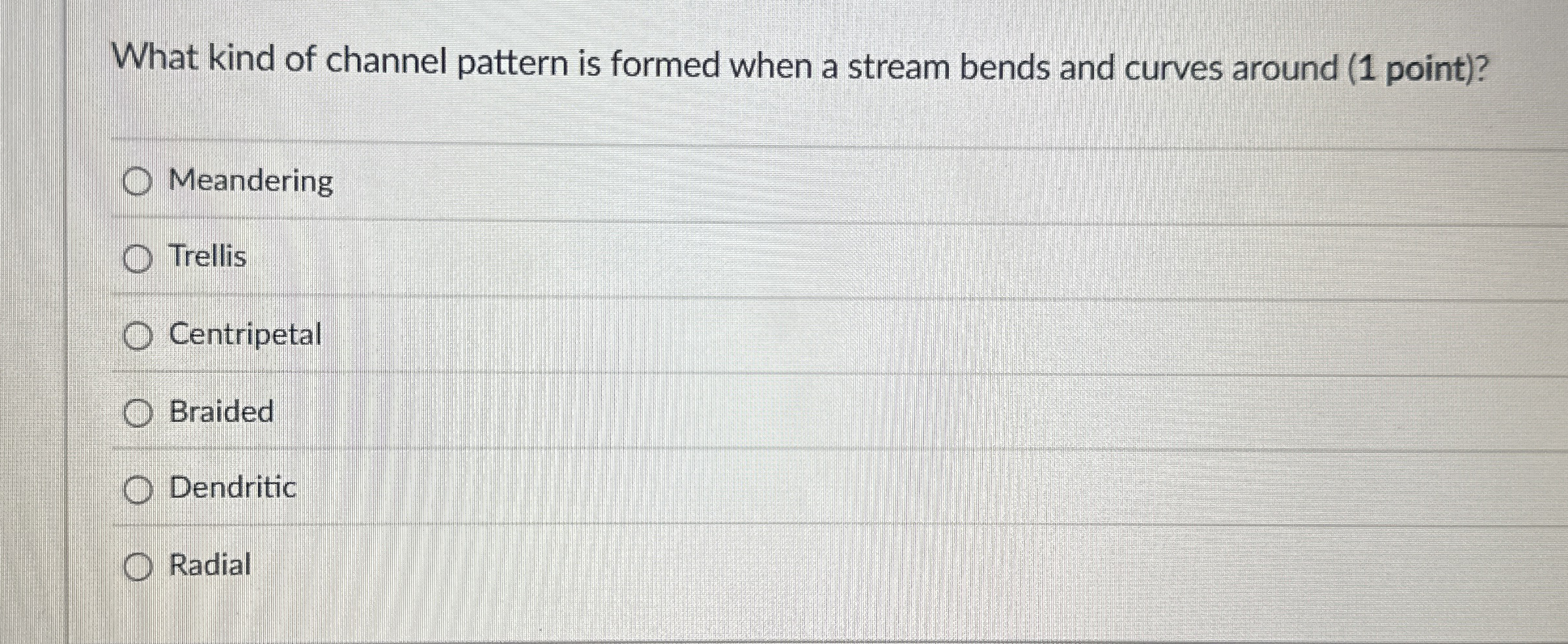 Solved What kind of channel pattern is formed when a stream | Chegg.com