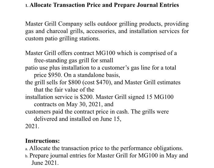 Solved Allocate Transaction Price And Prepare Journal Chegg Com