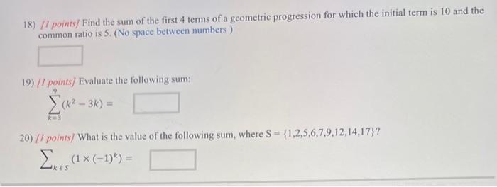 Solved discrete, 18) 19)20) value of following sum where S = | Chegg.com