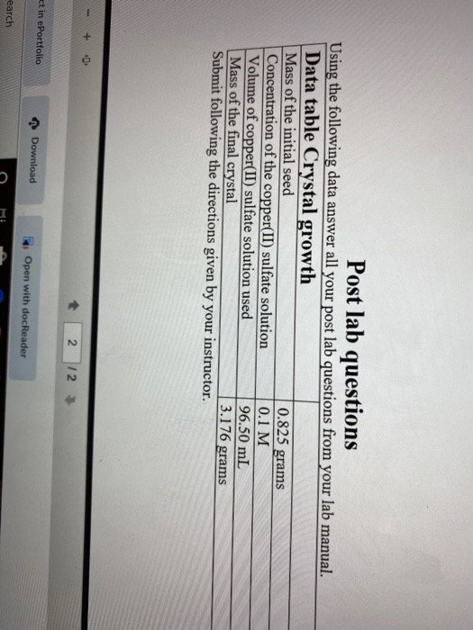 Solved Post Lab Questions Using The Following Data Answer | Chegg.com