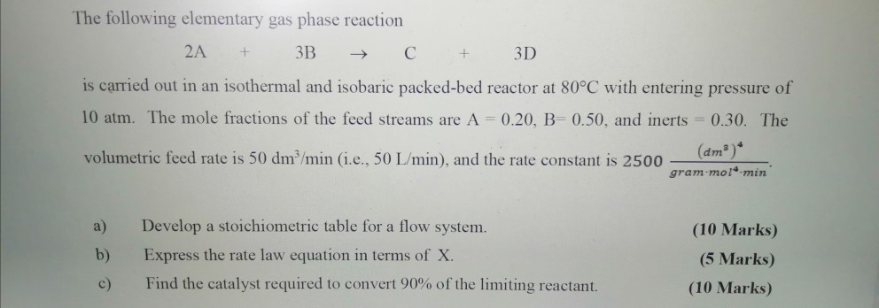 Solved The Following Elementary Gas Phase Reaction 2A + 3B C | Chegg.com