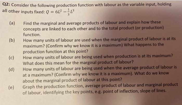 Solved Q2: Consider the following production function with | Chegg.com