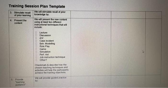 Solved Training Session Plan Template NEEDS ASSESSMENT WHO | Chegg.com