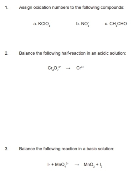 Solved Assign oxidation numbers to the following | Chegg.com