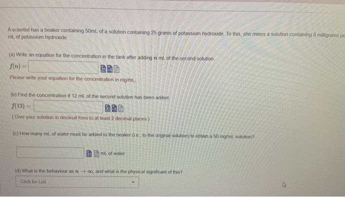 Solved A scientist has a beaker containing 50mL of a | Chegg.com